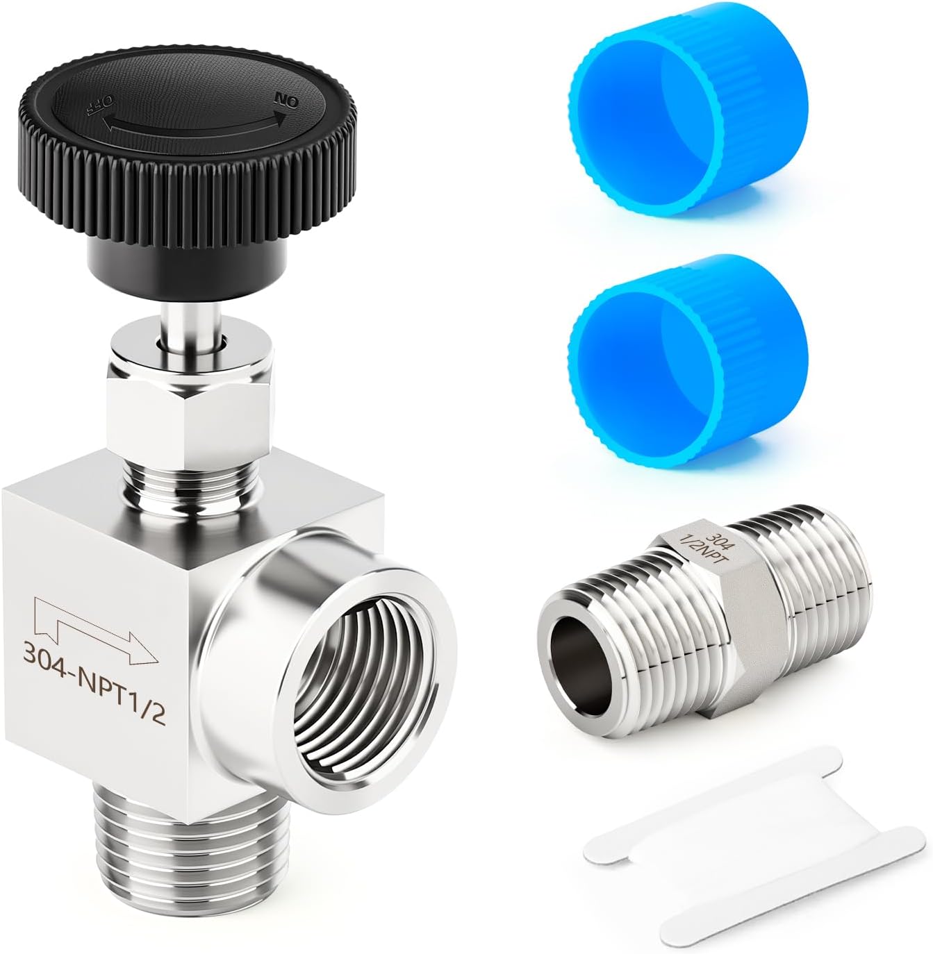 TAISHER 1PCS 304 Stainless Steel 90 Degree Needle Valve 1/2" NPT Male x 1/2" NPT Female For Flow Control Water Gas Oil With Nipple
