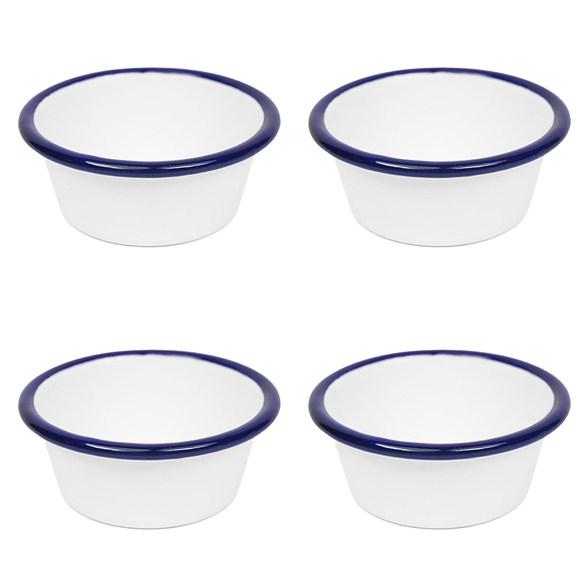 Crow Canyon Home Vintage Enamelware 2 oz Ramekins, Set of 4, Blue Rim
