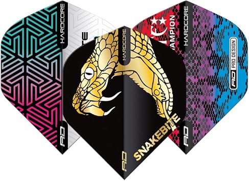 RED DRAGON DARTS - Peter Wright - Snakebite Dart Flights - Extra Thick 100 Micron - Standard Shape Dart Flights - Professional Darts Accessories - Available in 3 & 4 Sets
