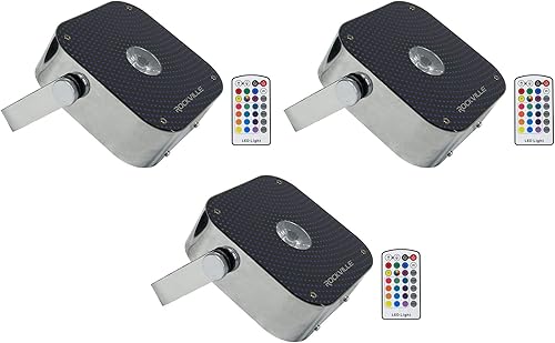 (3) Rockville Mini RF1 RGBWA+ DJParty LED luces de lavado (acero inoxidable) + controles remotos RF