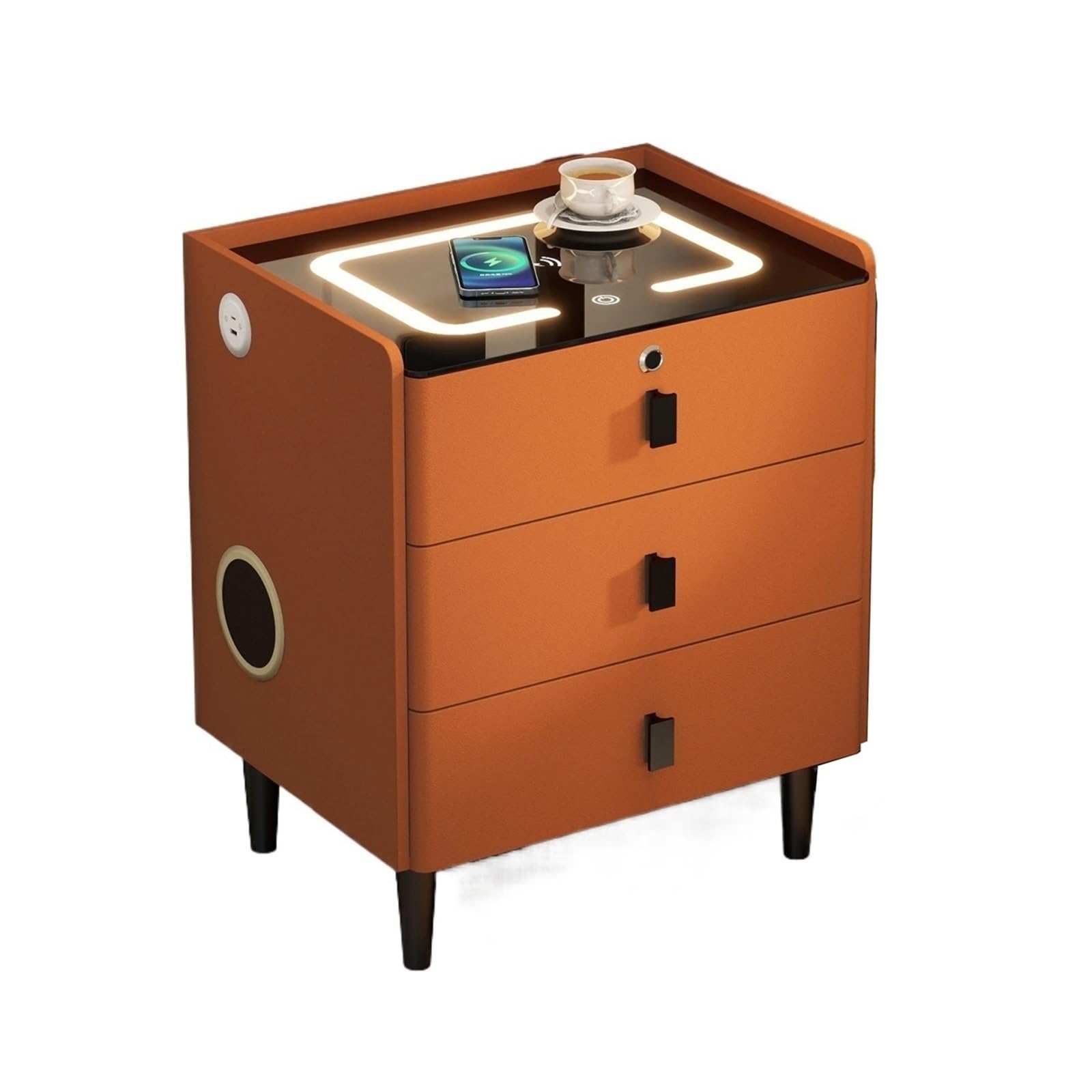Table de chevet multifonctionnelle orange à 3 tiroirs pour votre chambre