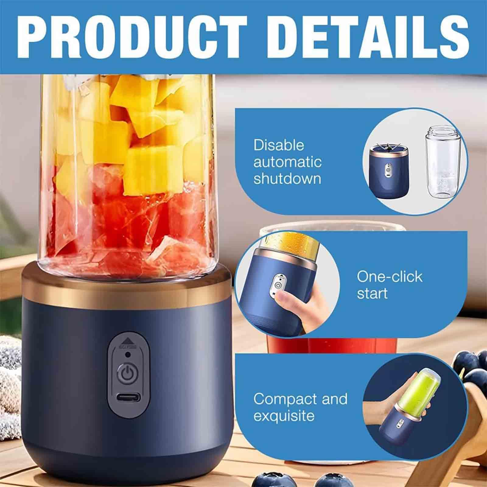 Frullatore Portatile Ricaricabile, 400 ml, Senza BPA, da Viaggio, con 6 Lame, per casa, Palestra, Senza Fili, a Prova di perdite, Plastica Resistente