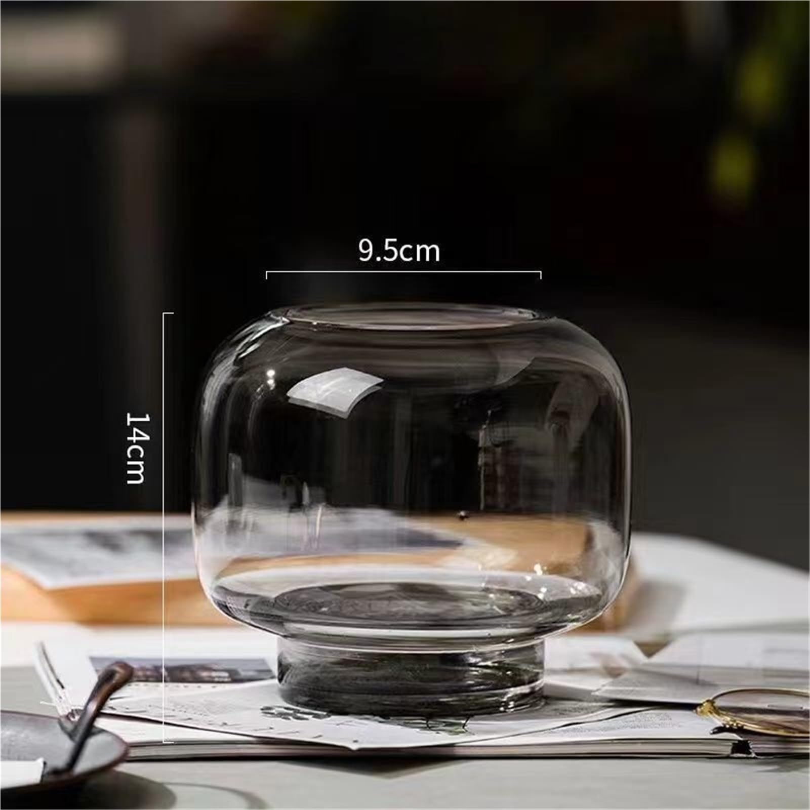 Vase Hydroponique Verre Vase en Verre Transparent avec Conception Circulaire à Grande Bouche, Table Manger for Salon, Arrangement Floral hydroponique, Ornement Double Usage(Small Gray)