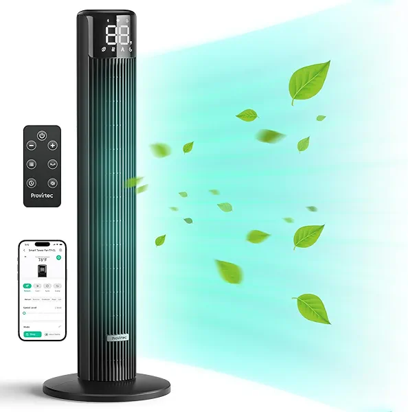 WindMaster Smart Tower Fan for Bedroom, 90° Oscillating Floor Fan Cold, Quiet Tower Fans for Home Bedroom, 36 inch Tall Standing Tower Fans 4 Modes 6 Speeds, 24H Timer Works with APP & Remote