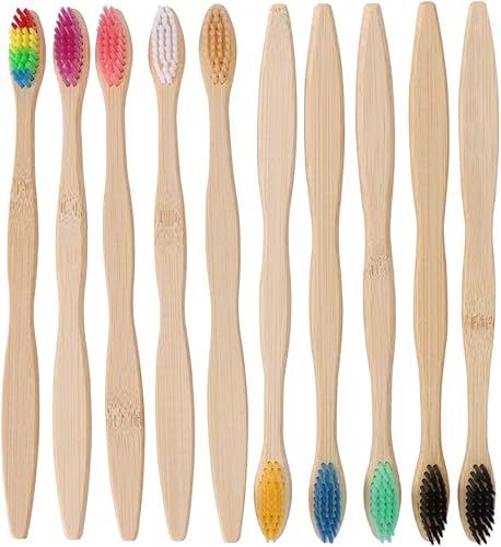 Miniatura 1 de Beaupretty 10pcs Cepillo de dientes de bambú Biodegradable Cepillos de dientes suaves Niños Adultos Limpieza de dientes Cepillo de dientes Viaje
