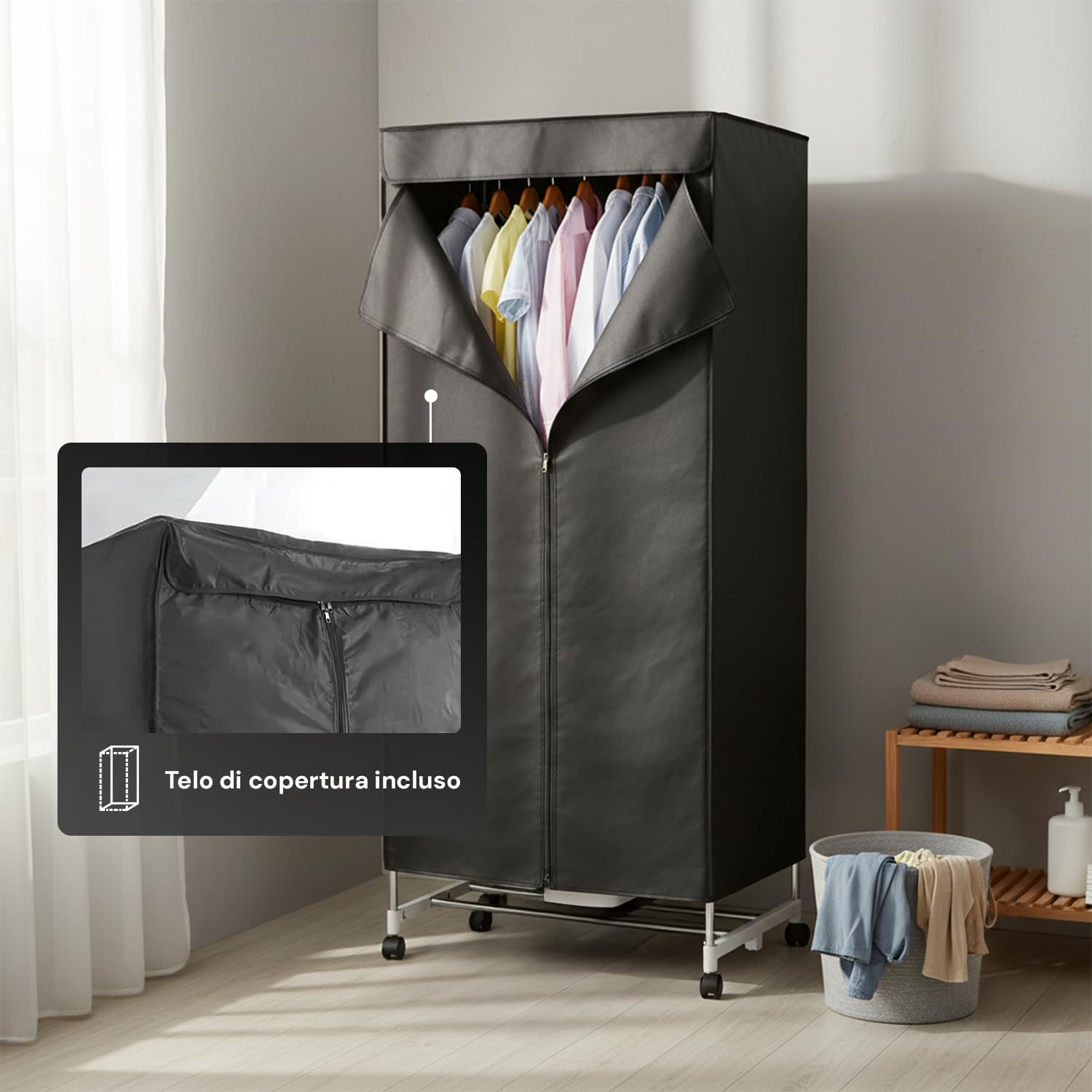 Asciugabiancheria Asciugatrice ad Aria Rettangolare 1000W con Timer 4 Ore, Telo di Copertura e Telecomando, Multiuso come Stendibiancheria Elettrico e Armadio Portatile fino a 15-20KG di Bucato