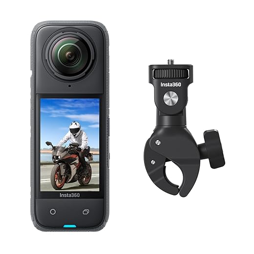 Insta360 X4 Motorcycle Handlebar Bundle - Waterproof 8K 360 Action Camera, 4K Wide-Angle Video, Invisible Selfie Stick Effect, Removable Lens Guards, 135 Min Battery Life, AI Editing, Stabilization