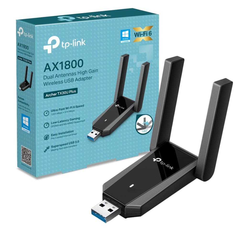 TP-Link Archer TX30U Plus AX1800 USB 3.0 WiFi Dongle, Dual Band USB WiFi Adapter for PC with 2 Adjustable Antennas, MU-MIMO and OFDMA, WPA3 Encryption Security, Plug and Play, Windows 11/10