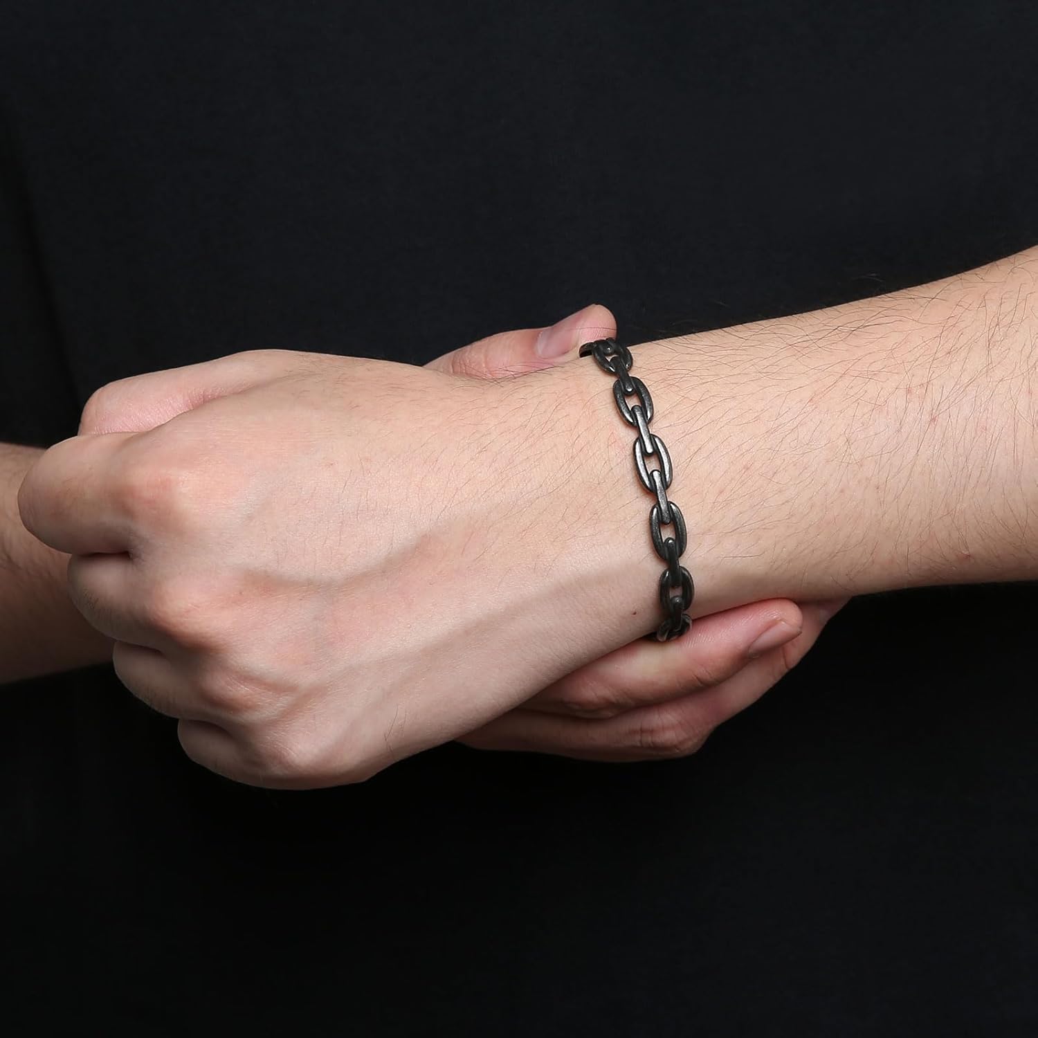 HZMAN Adjustable Stainless Steel Bracelet for Men, Minimal Cool, Antique, Retro Open Metal Chain-style Cuff Bangle Bracelets for Men - Image 3