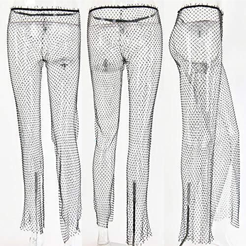 Women Sexy Crystal Rhinestone Mesh Pants Hollow Out Fishnet Leggings Rave Party Festival Club Trousers Beach Cover Up #TOP6
