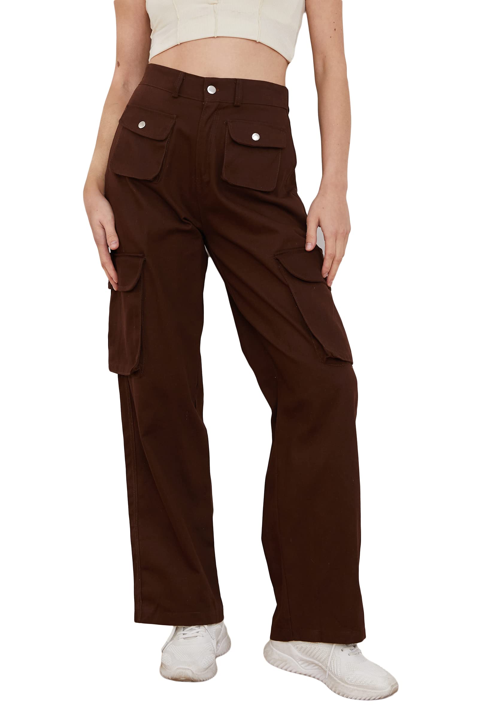 Cargo Pants for Women High Waisted Wide Leg Baggy Work Pants with 6 Pockets Vintage Streetwear Y2K Pants