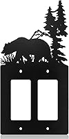Vista 1 de Cubierta de Interruptor de Luz de Oso de Metal Alce Árbol Montaña Alce Placa de Interruptor de Luz Negra Cubierta de Enchufe de Bosque Interruptor