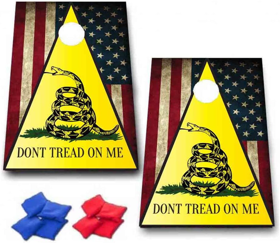 VictoryStore Cornhole Games - Don't Tread On Me Cornhole Game - Patriotic Don't Tread On Me Bag Toss Game - 8 Bags Included - Wooden Boards