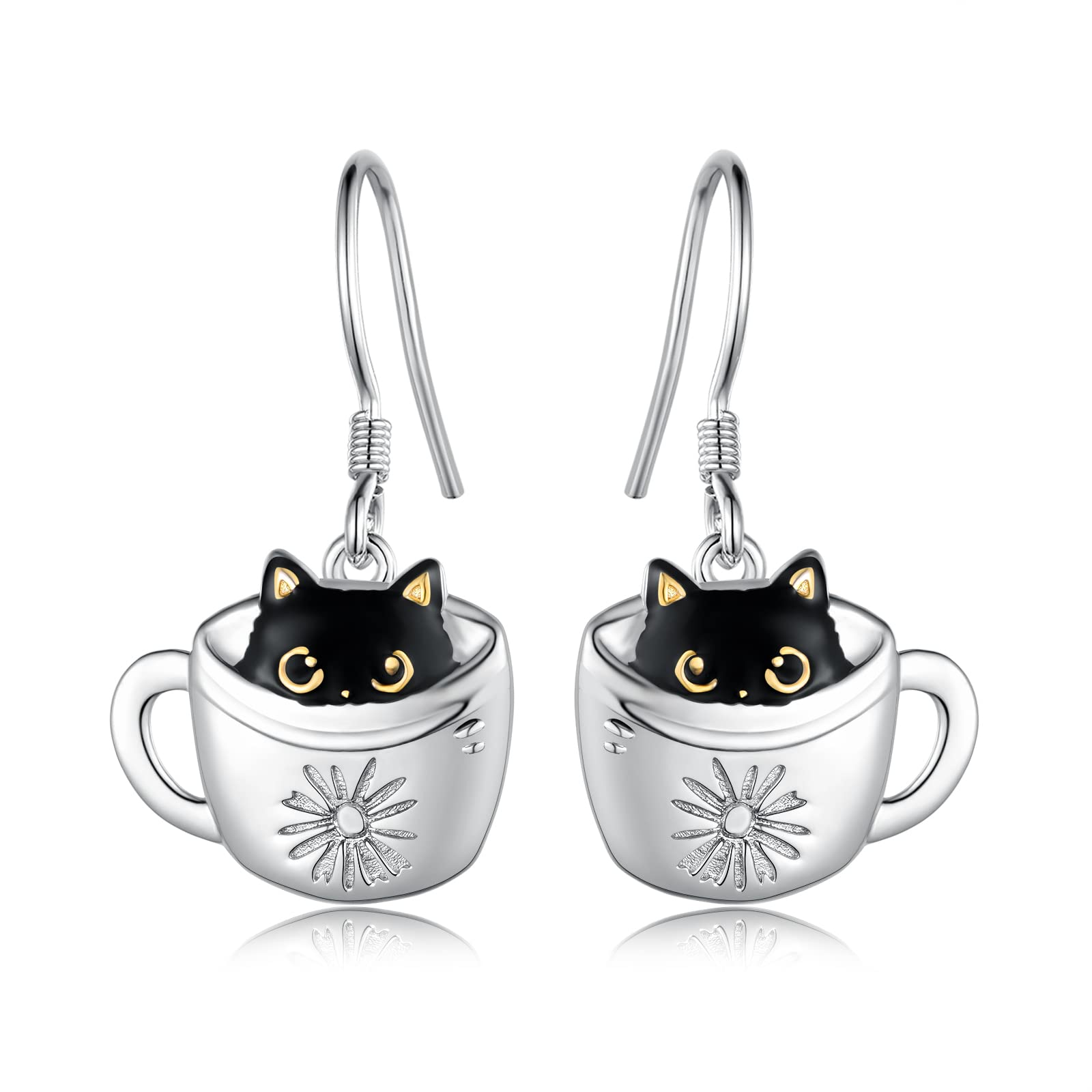 Black Cat Earrings 925 Sterling Silver Cute Aninmal Earrings Jewelry Gifts for Women