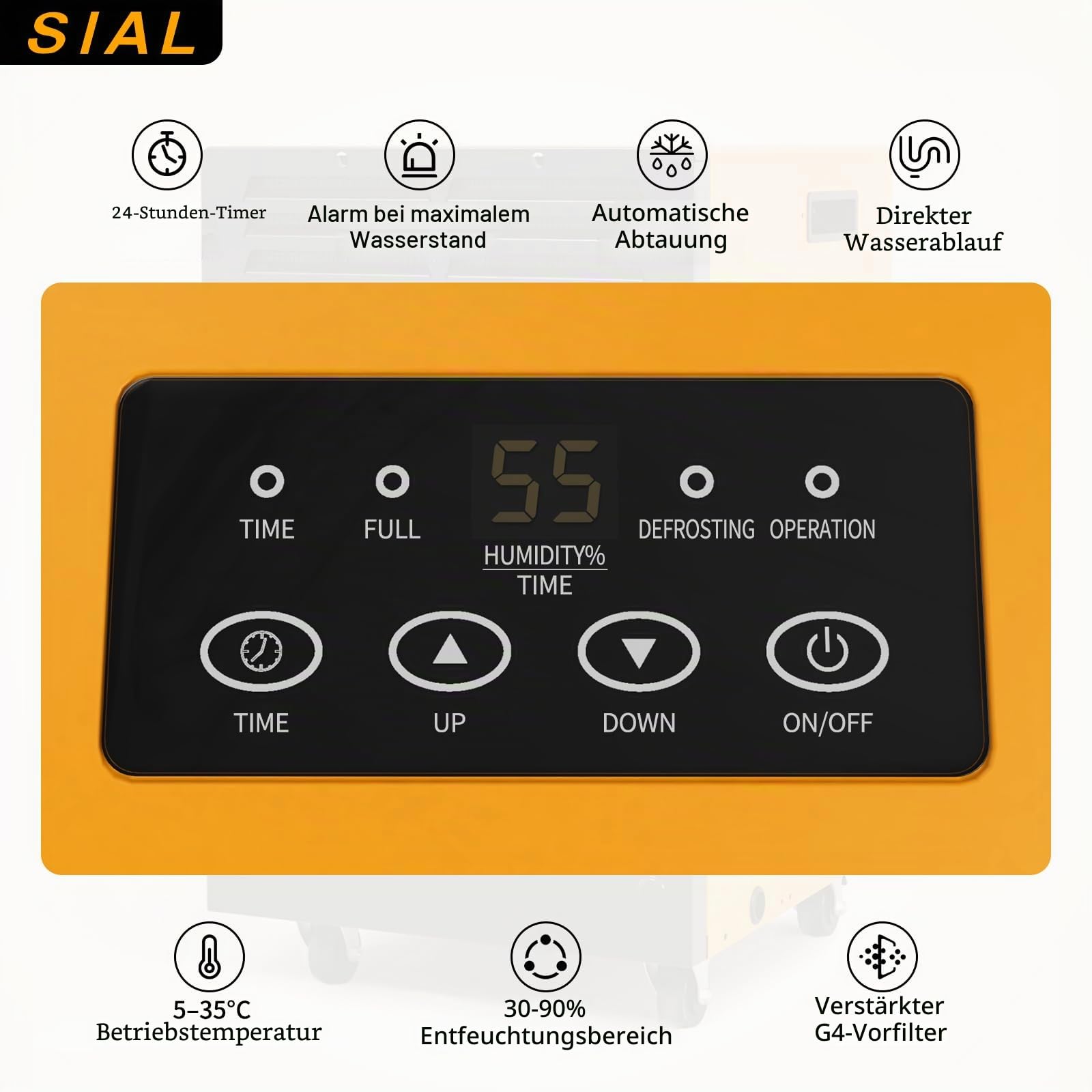 SIAL 30L/TAG Bautrockner Luftentfeuchter, 4,9L Tank, 100㎡ | Industrieller Profi-Entfeuchter | für Keller, Garage & Neubau | gegen Schimmel & Feuchtigkeit | Wasserschadensanierung