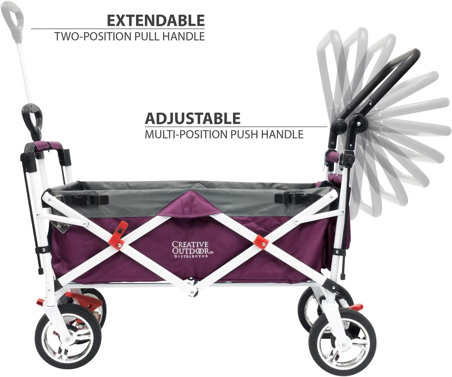 Creative Outdoor Push Pull Stroller Wagon for Kids, 150lbs Weight Capacity, All-Terrain Collapsible Folding Cart with Canopy for Cargo, Beach, Park, Garden, Camping & Tailgate