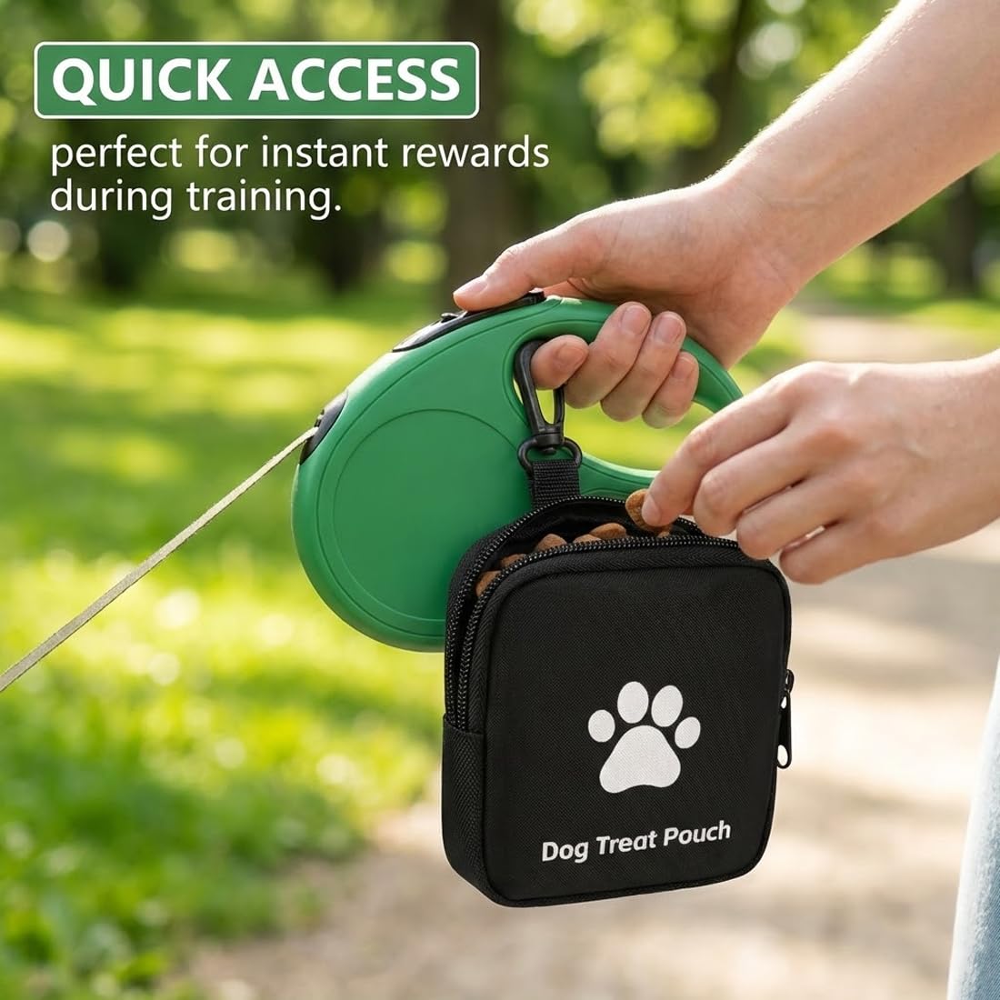1 sacchetto per snack per cani, design impermeabile, per conservare snack per cani come ricompensa, con chiusura a zip, adatto per viaggi e uso all'aperto (nero)