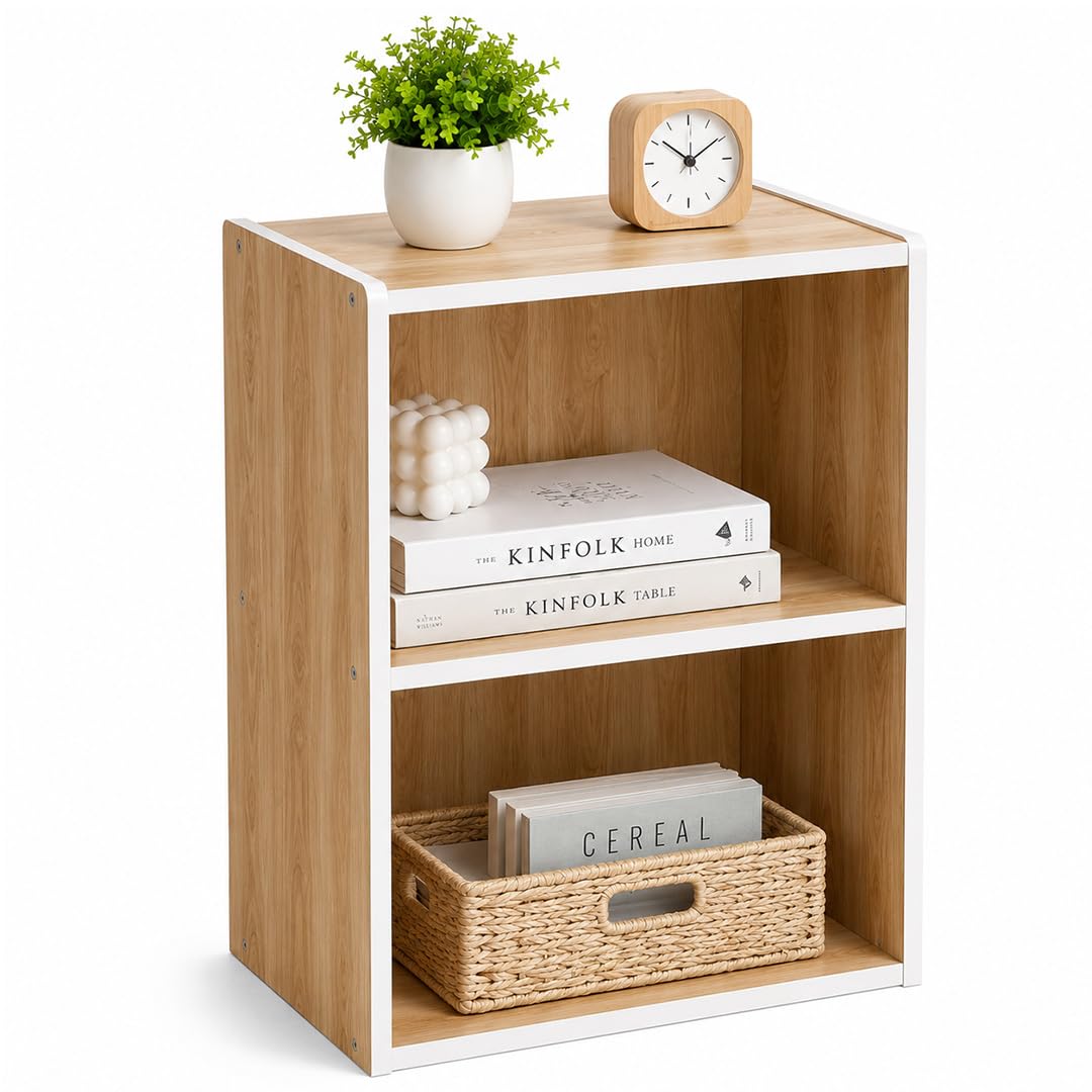 2 Tier Wooden Storage Shelf, Small Bookcase Organizer, Bedside Table, | Moisture & Scratch Resistant, 16 x 10 x 20 inch, Easy Screw Assembly, Multi-Purpose Use, Natural Oak Finish-picture-26