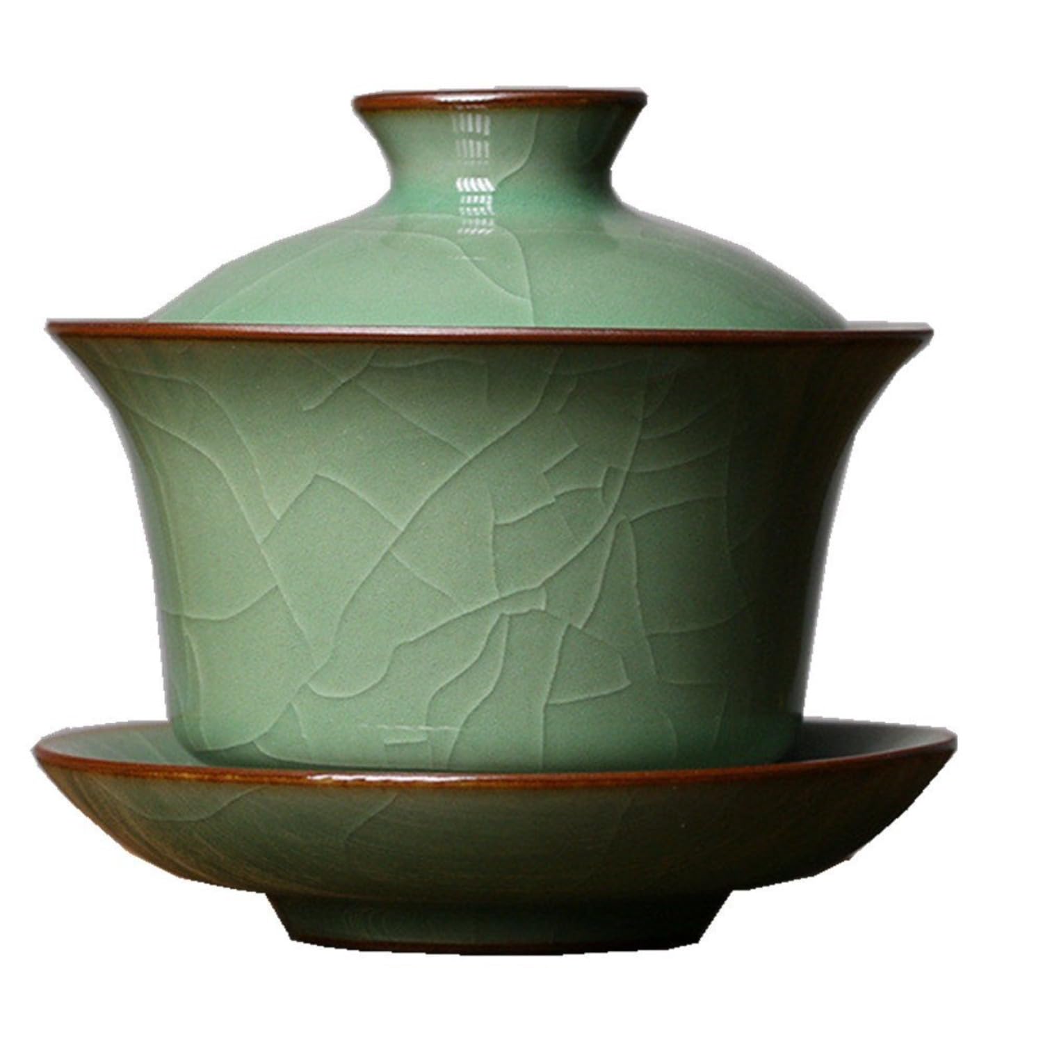 Chinesische Celadon Gaiwan Teetasse - 5-Unzen-Porzellan mit Deckel, glasiertes Crackle-Finish für Kung-Fu-Zeremonie, Geschenk für Teeliebhaber (green4)