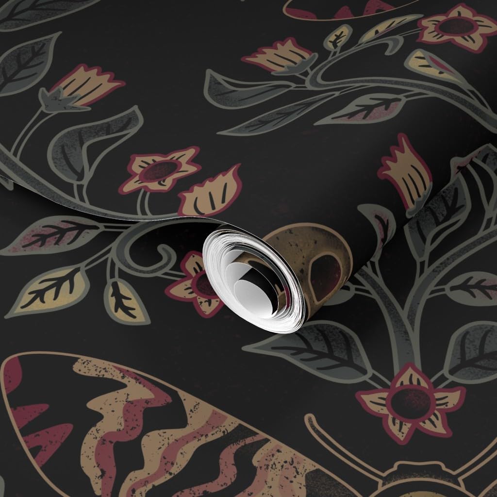 Removable Wallpaper Swatch - Death Head Moth Gothic Belladonna Skull Black Green Large Scale Custom Pre-Pasted Wallpaper by Spoonflower