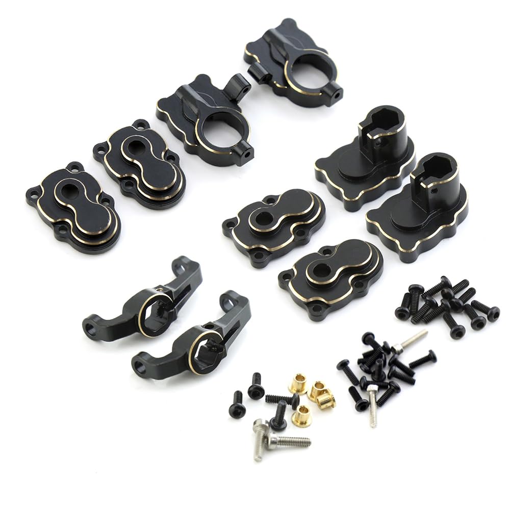 Brass Portal Covers Front Rear Portal Housing and Caster Blocks 79g/Set for 1/24 FMS FCX24 Portal Upgrade Parts (Black)