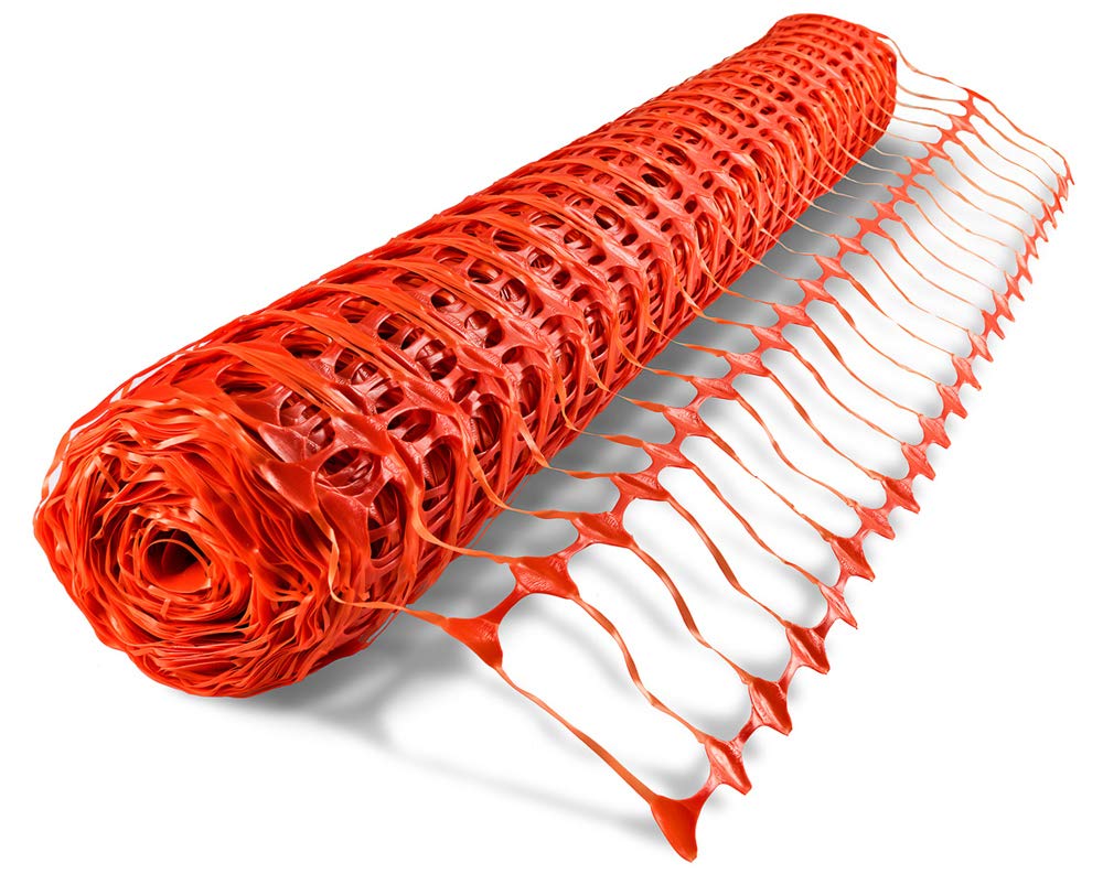 UvV Mobiler 50 m Absperrzaun Baustellenabsperrung - Set mit Zaun in Orange inkl. 10 Absperrleinenhalter rot, Absperrnetz, Maschenzaun, Bauzaun Rolle Kunststoff