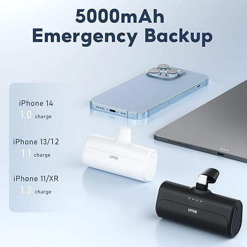 Miniatura 3 de Paquete de 2 cargadores de teléfono portátiles para iPhone de 5000 mAh con cable integrado, mini banco de energía con certificación MFi, cargador de