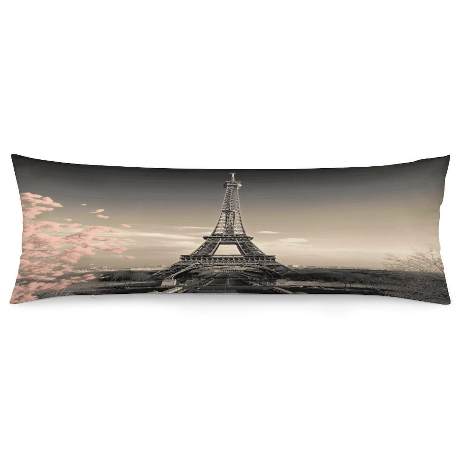 Paris Tower Pillowcase Long Body Pillow Cover Soft Decorative Body Pillow Case Breathable Large Pillowcase Cute Cozy Pillow Protector for Bed Sofa Couch Room 18.9 X 53 Inch