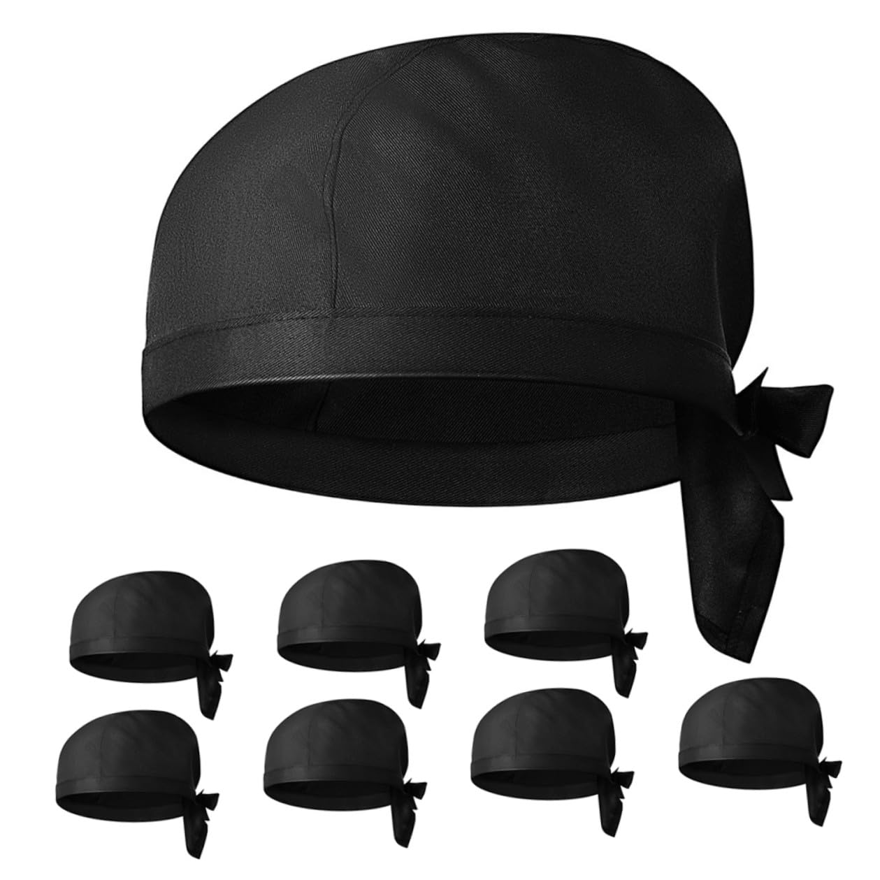 ORFOFE 8 Gorros de Chef Unisex Negros de Algodón para Cocina y Barbacoa, Diseño Japonés Cómodo Que Aporta Profesionalismo y Estilo Simple