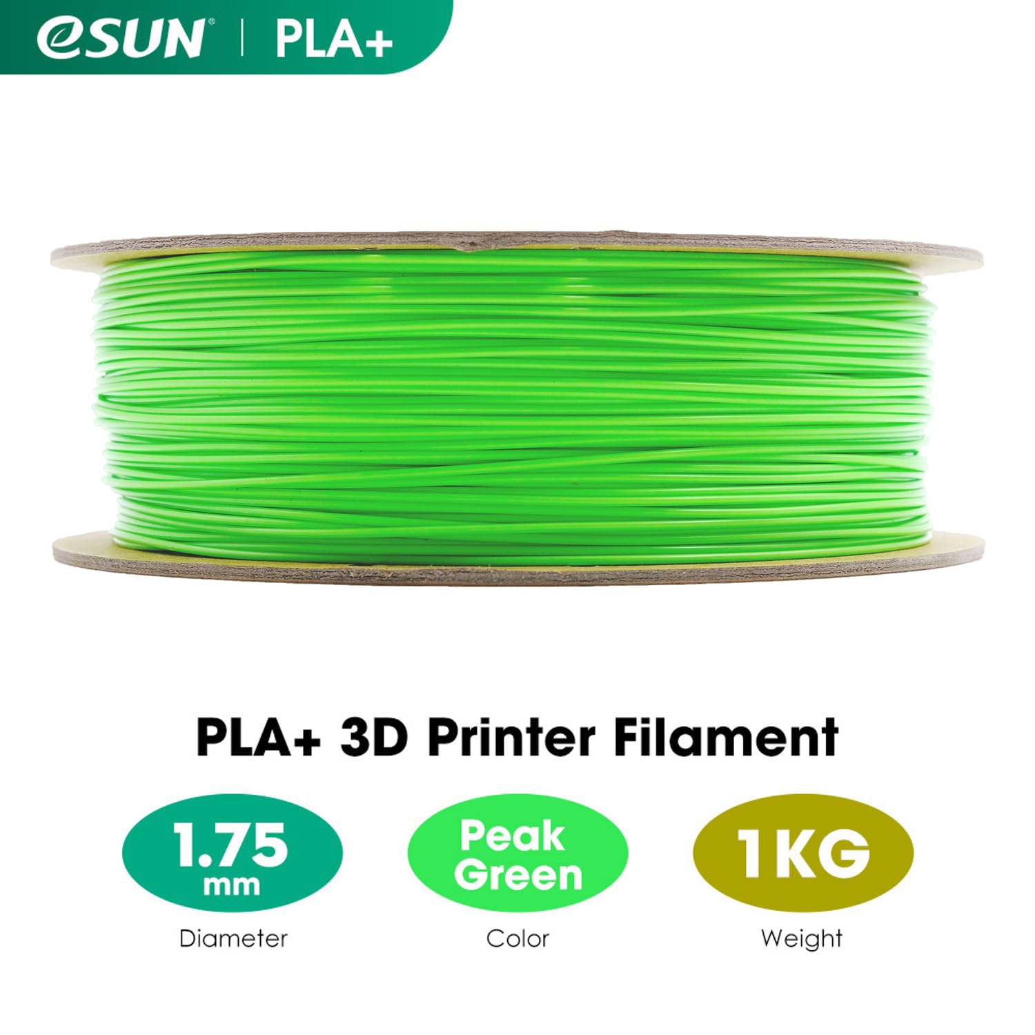 eSUN Filamento PLA+ 1.75mm, Filamento per Stampante 3D PLA Plus, Precisione Dimensionale +/- 0.03mm, Bobina da 1kg (2.2 libbre) Filamento per Stampa 3D per Stampanti 3D, Picco Verde