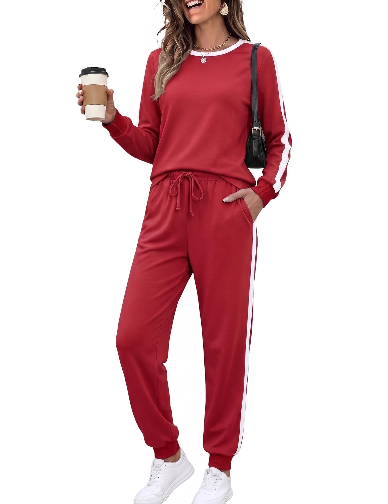 Marvmys Women Long Sleeve Tracksuits Fashion 2 Piece Lounge Set Travel Outfits Jogger Set