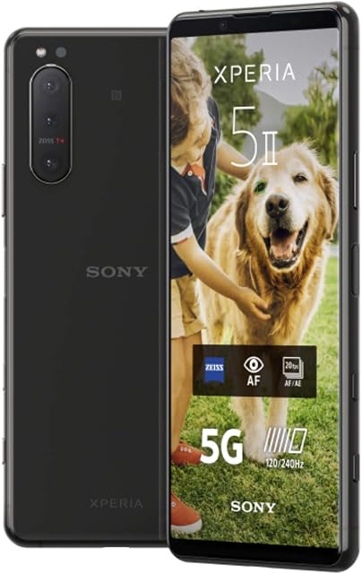 Sony Xperia 5 II - 6.1 Inch 21:9 CinemaWide FHD+ HDR OLED display 120Hz - Triple lens camera - 3.5 mm audio jack - Android 10 - SIM free - 8 GB RAM - 128 GB Storage - Dual SIM hybrid - 5G - Black