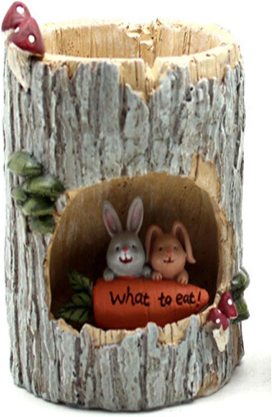 Cuento de la Cueva del Árbol Creativo Lindo animal Florero Maceta Mini redonda Planta carnívora Drenaje de resina Florero Maceta Tema erizo Hogar Oficina Decoración Resina Artesanía Florero (Conejo)