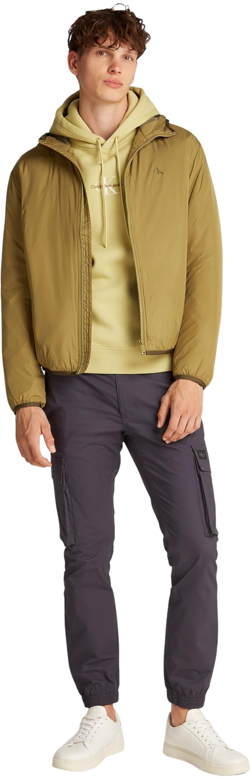 Calvin Klein Uomo Giacca a Vento Hi-Neck con Cappuccio