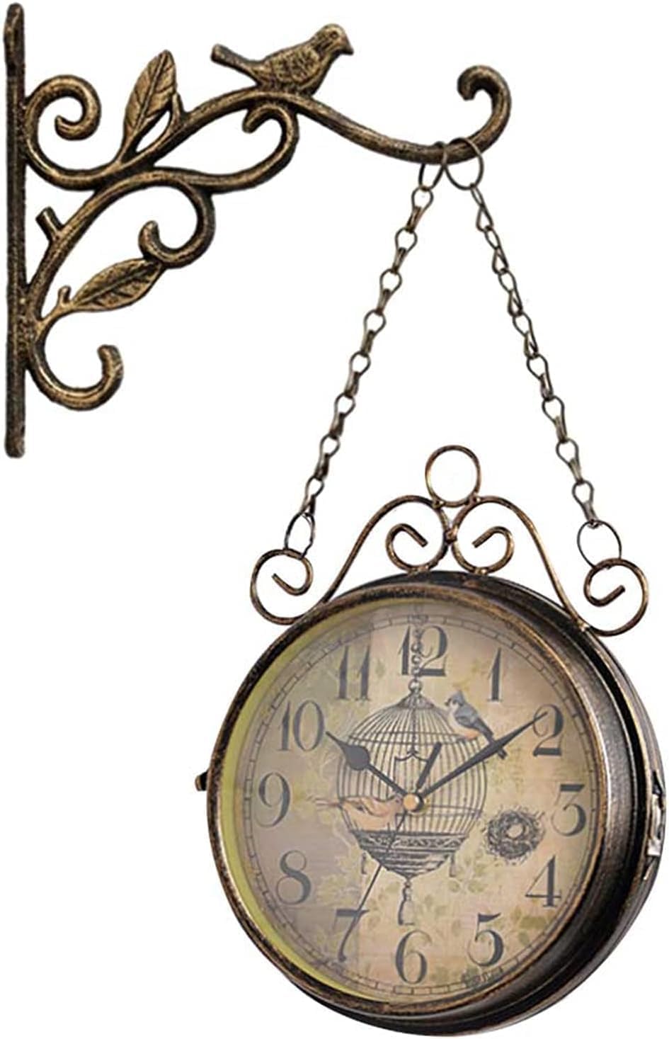 Horloge murale vintage double face silencieuse pour décoration maison et bureau