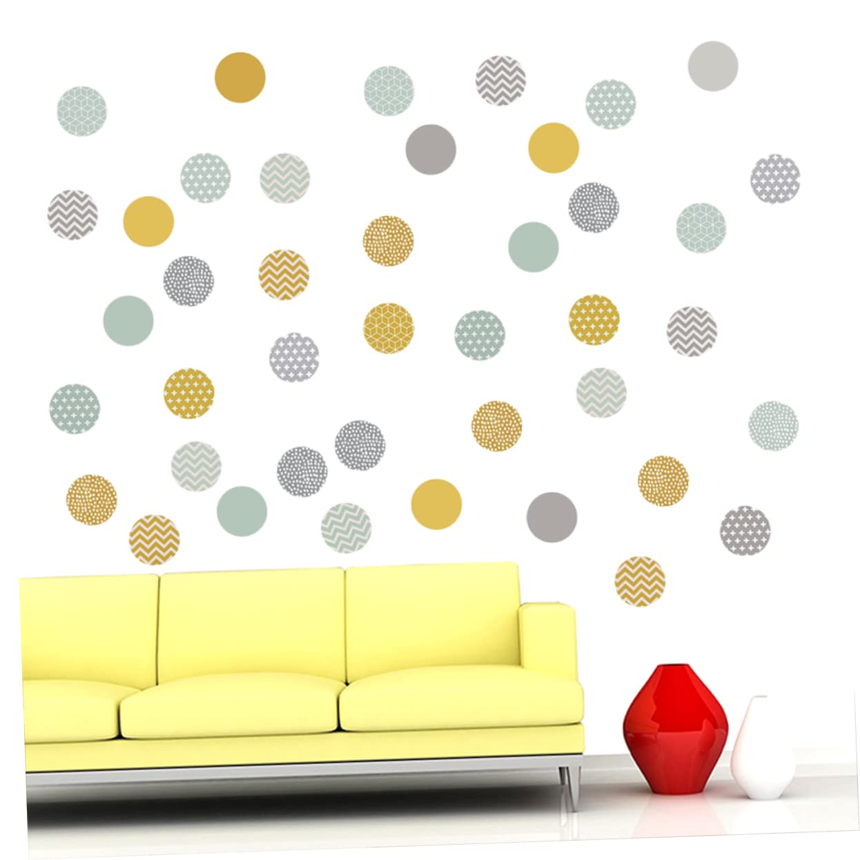 Uonlytech 3pezzi Adesivo Murale Decorativo Nordic Rimovibile Con Pois Gialli Grigi e Verde Senape Per Camera Da Letto e Soggiorno