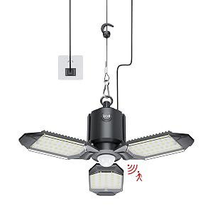 Plug in Garage Light Motion Sensor 80W 8000LM Motion Sensor Lights Indoor Deformable LED Shop Motion Activated Bulb