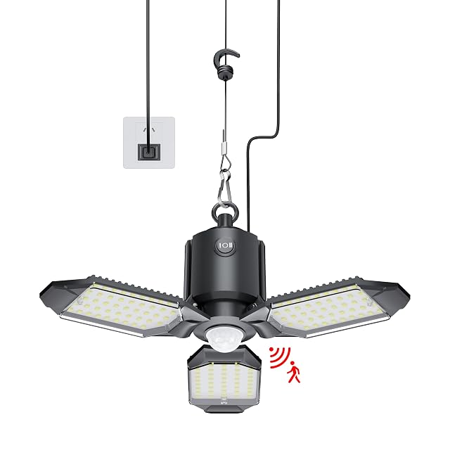 Plug in Garage Light Motion Sensor 80W 8000LM Motion Sensor Lights Indoor Deformable LED Shop Motion Activated Bulb