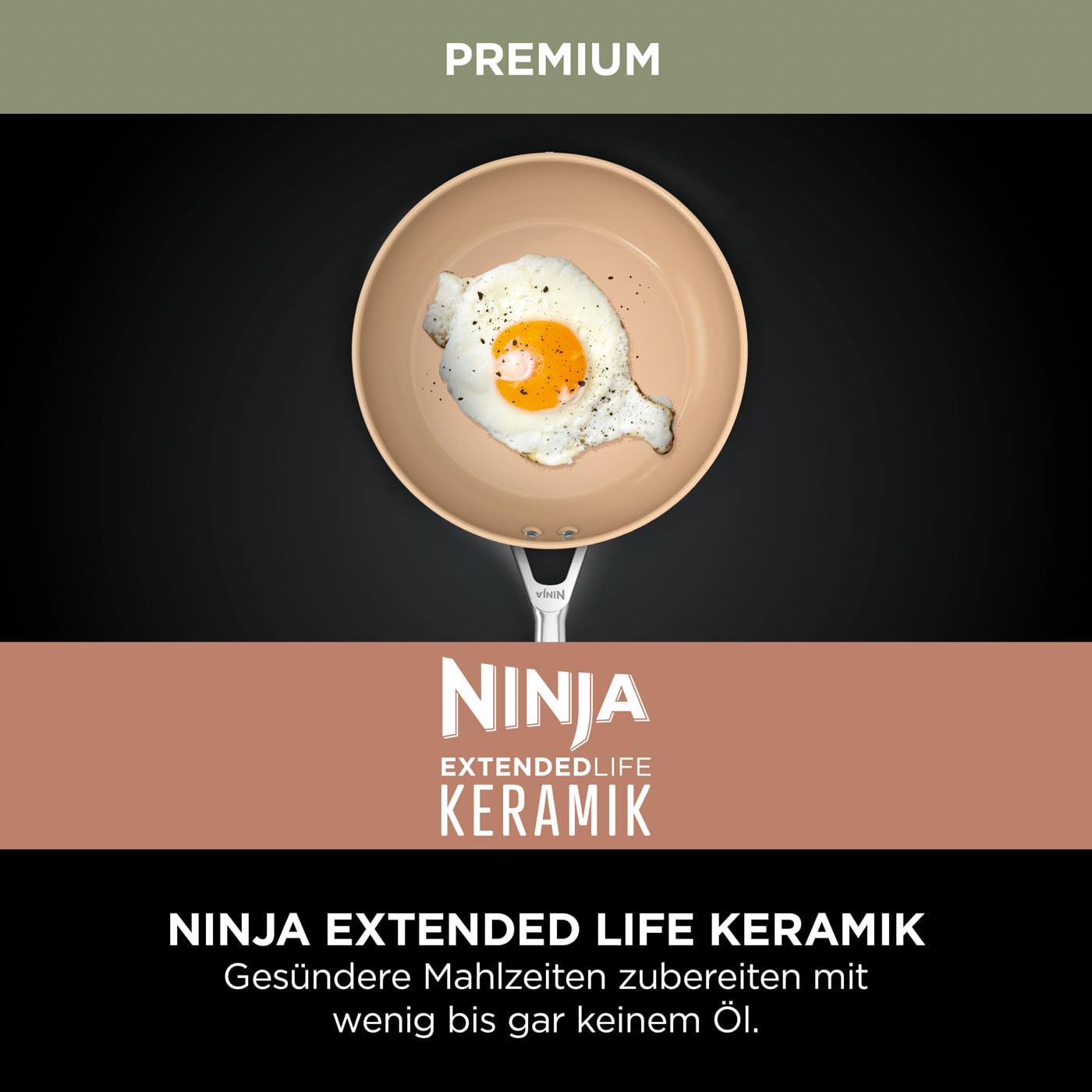 Ninja Extended Life Keramic Kochset 5-teilig Backofenfest CW95000EUUKDB | Grau & Terracotta, (20 & 24 cm Sauteuse + 16, 18 & 20 cm Töpfe & Deckel) Antihaftbeschichtet (ohne PFAs PFOAs, Blei, Cadmium)