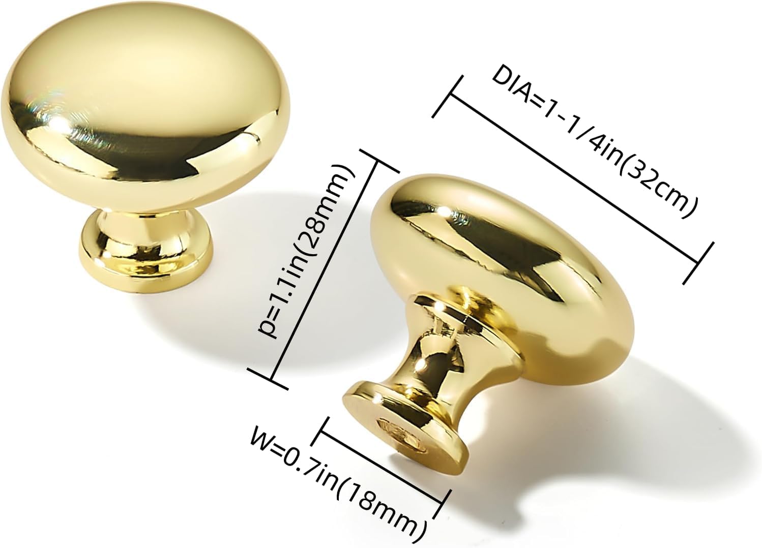 KHTUMEWARE-170113 Round Knob, Polished Gold, 1-1/4 in (32 mm), 20-Pack in Polished Gold — KHTUMEWARE