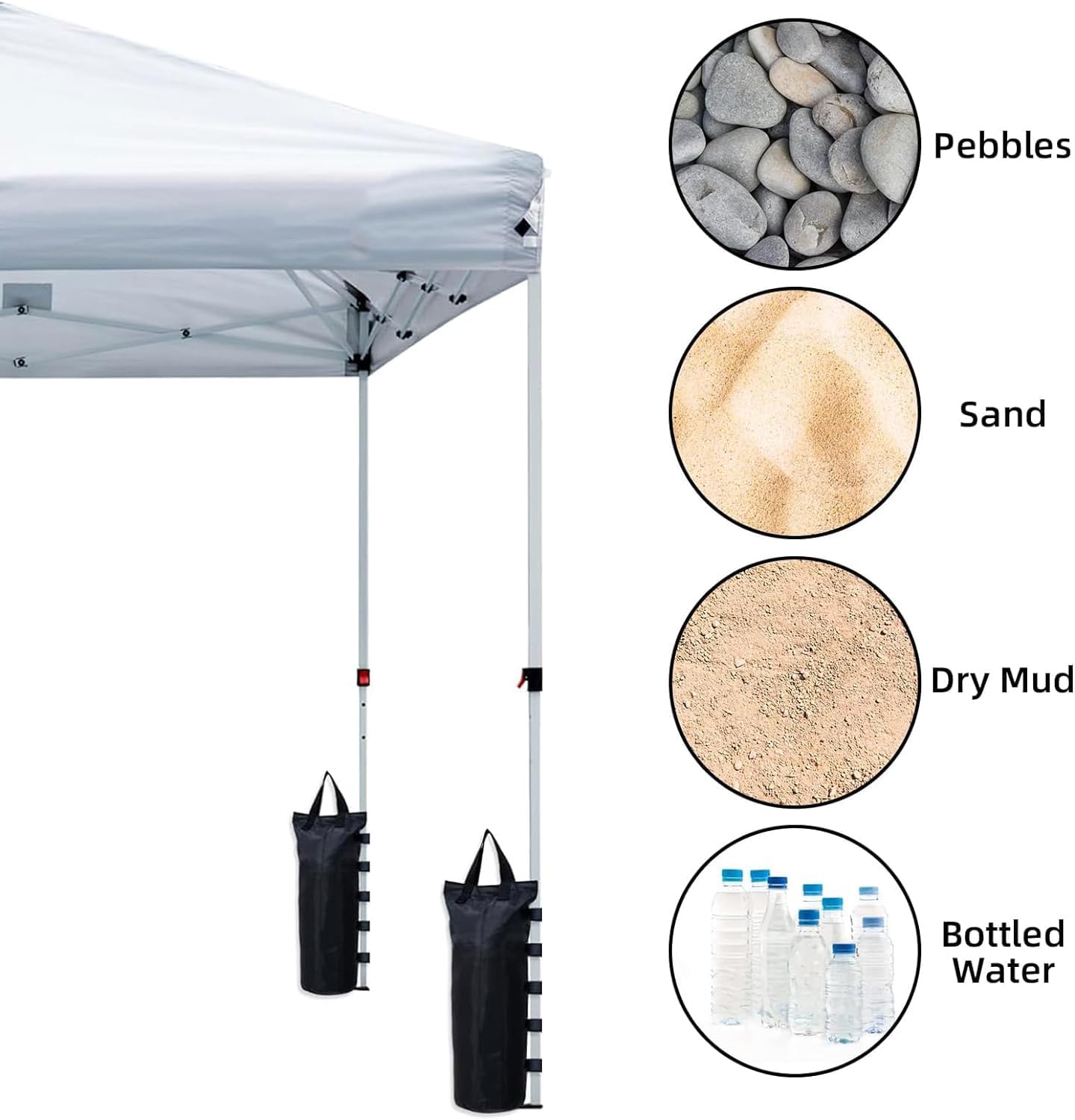 4 Sacchi Di Sabbia Per Gazebo E Tende – Impermeabili, In Tessuto Oxford, Con Cinghie In Velcro, 38x33 Cm, Carico 8-11 Kg, Neri