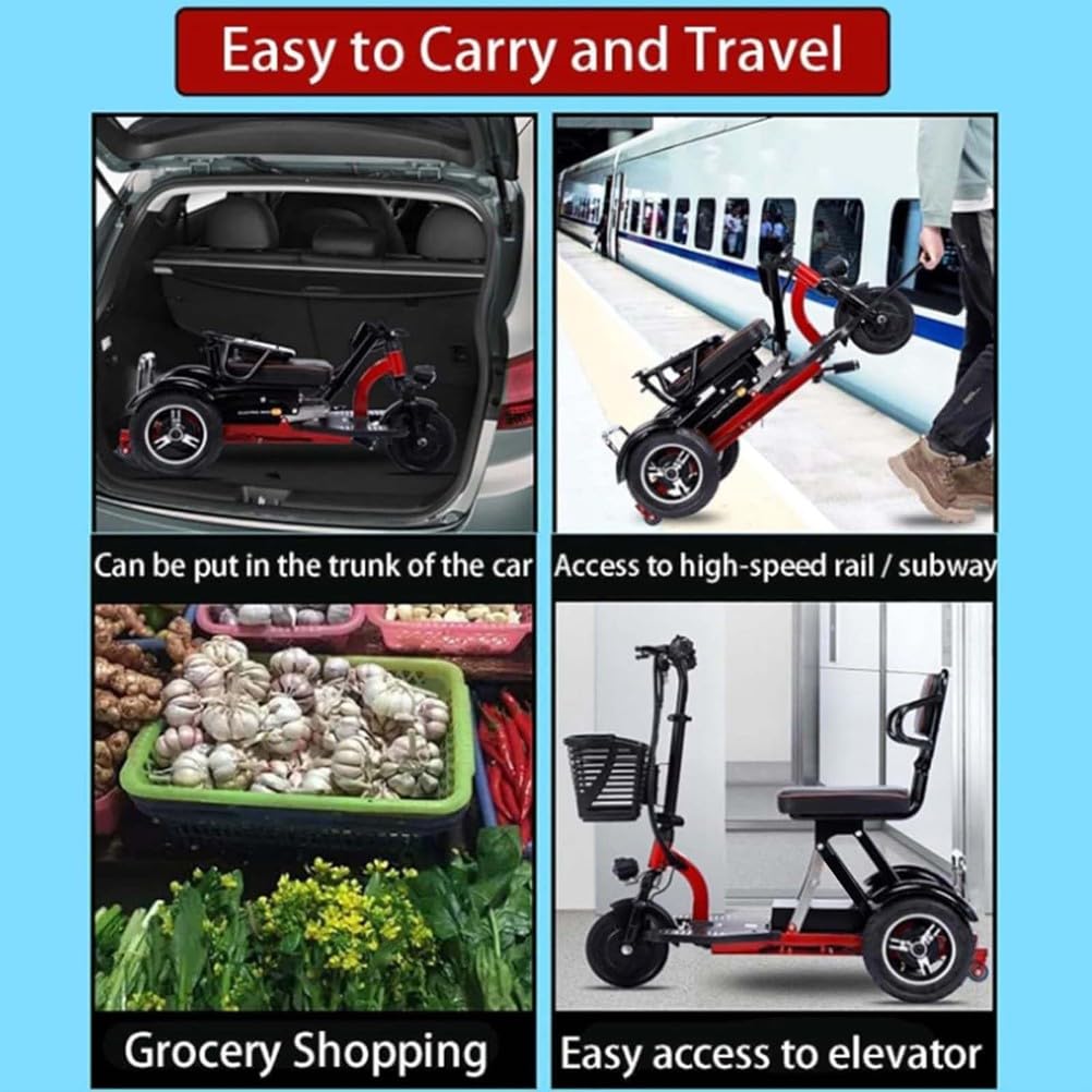 Scooter De Movilidad De Viaje Ligero, Scooters De Movilidad De Viaje De 3 Ruedas, Scooter De Movilidad Plegable, con Cargador Y Cesta, Apto para Personas Mayores,20a,8inch