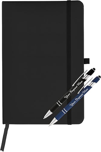 Miniatura 1 de Juego de bolígrafos personalizados con diario 2 unidades de bolígrafos de metal suave al tacto con cuaderno  Bolígrafo de lujo grabado personalizado