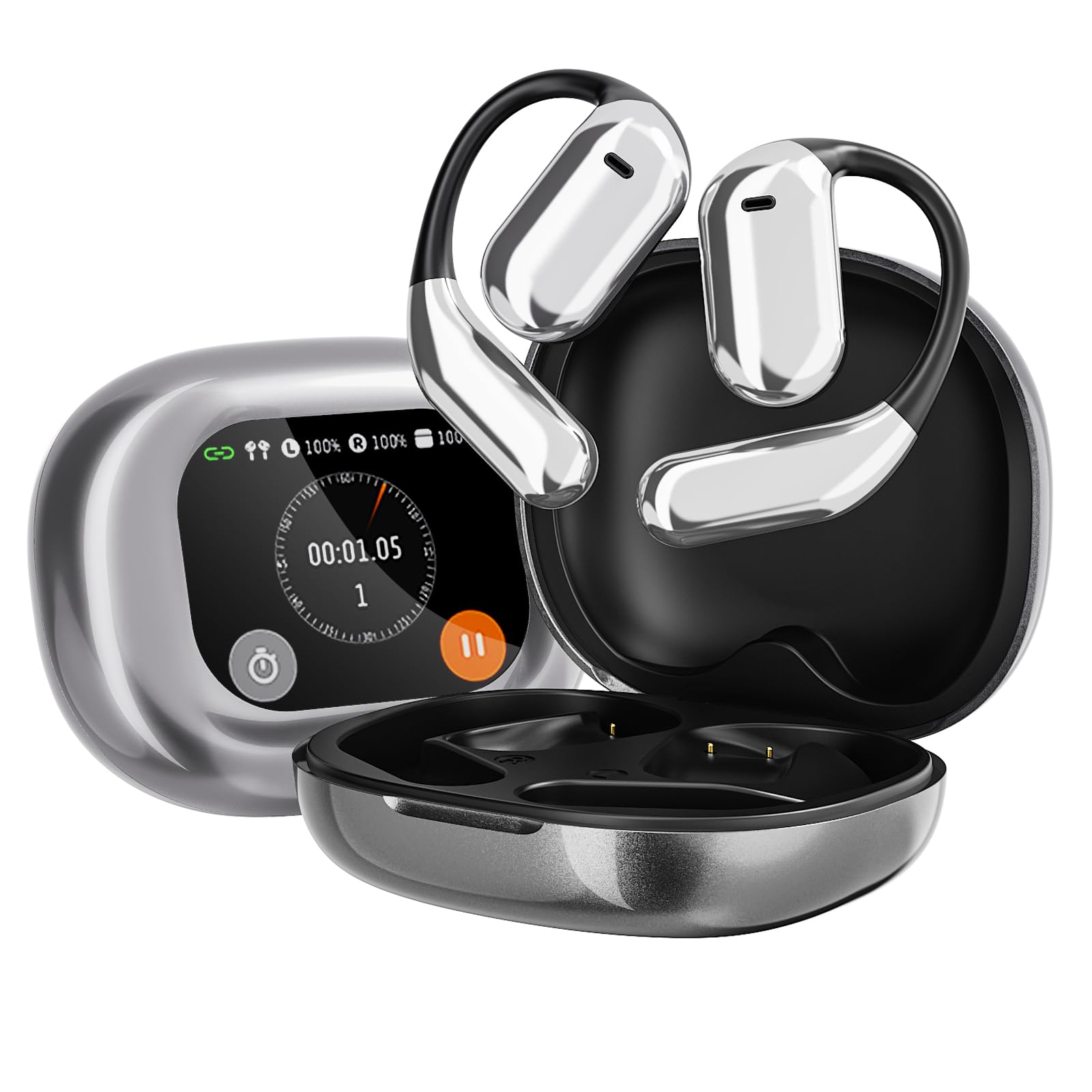 AI Language Translation Earbuds, Real-Time Headphones Translator for 144 Languages Free Lifetime, OWS LCD Touch Screen Real-Time Earphones Fit iOS and Android Ideal for Travel Business Learning