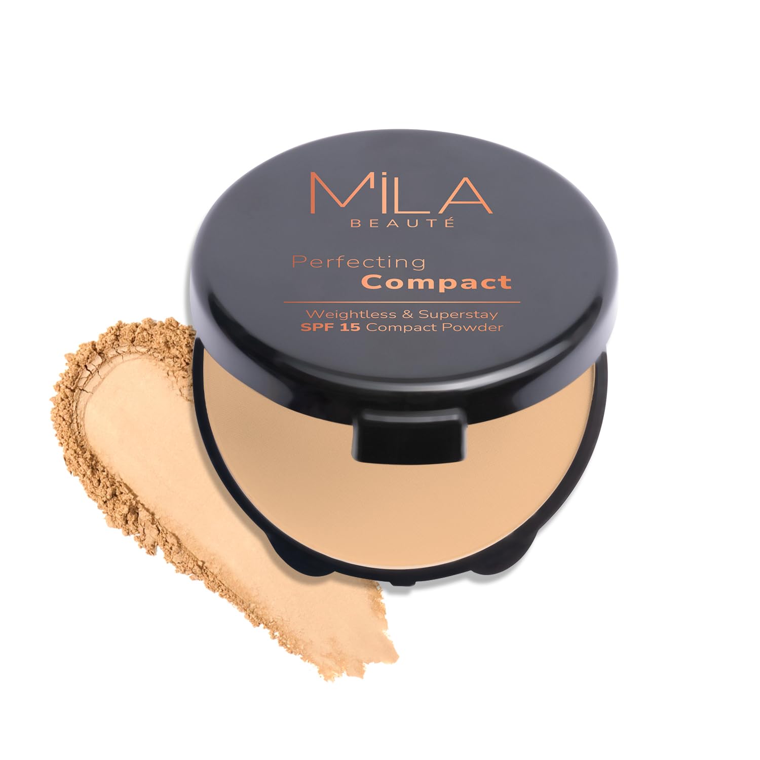 Mila Beauté Perfecting Compact Powder | Natural Matte Finish| Longstay with SPF 15 | Minimized Pores and Finelines | Controls Shine | Lightweight Compact Powder | Shade - (Sand Beige 16g)-image-34