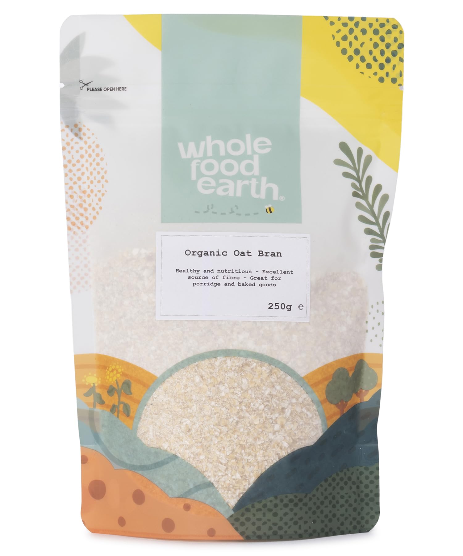Wholefood Earth Organic Oat Bran Stabilised 250g | Stabilised | GMO Free | Vegan | High Fibre | Certified Organic