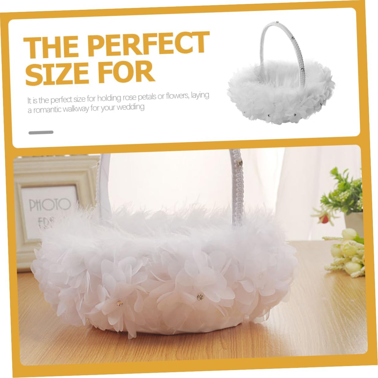ULTECHNOVO Wedding Flower Basket with Lace Flowers White Floral Basket Wedding Ceremony Supplies with Handle Party Decoration