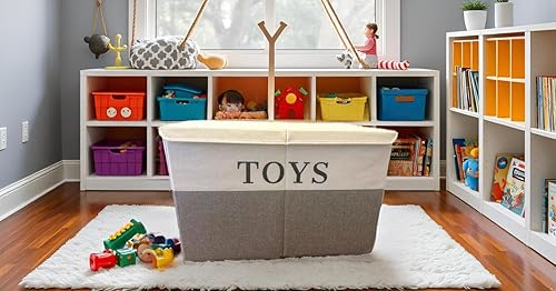 Miniatura 5 de Caja de juguetes grande, contenedor organizador plegable con tapa, elegante cofre gris para niños, guardería, sala de juegos, dormitorio. Diseño