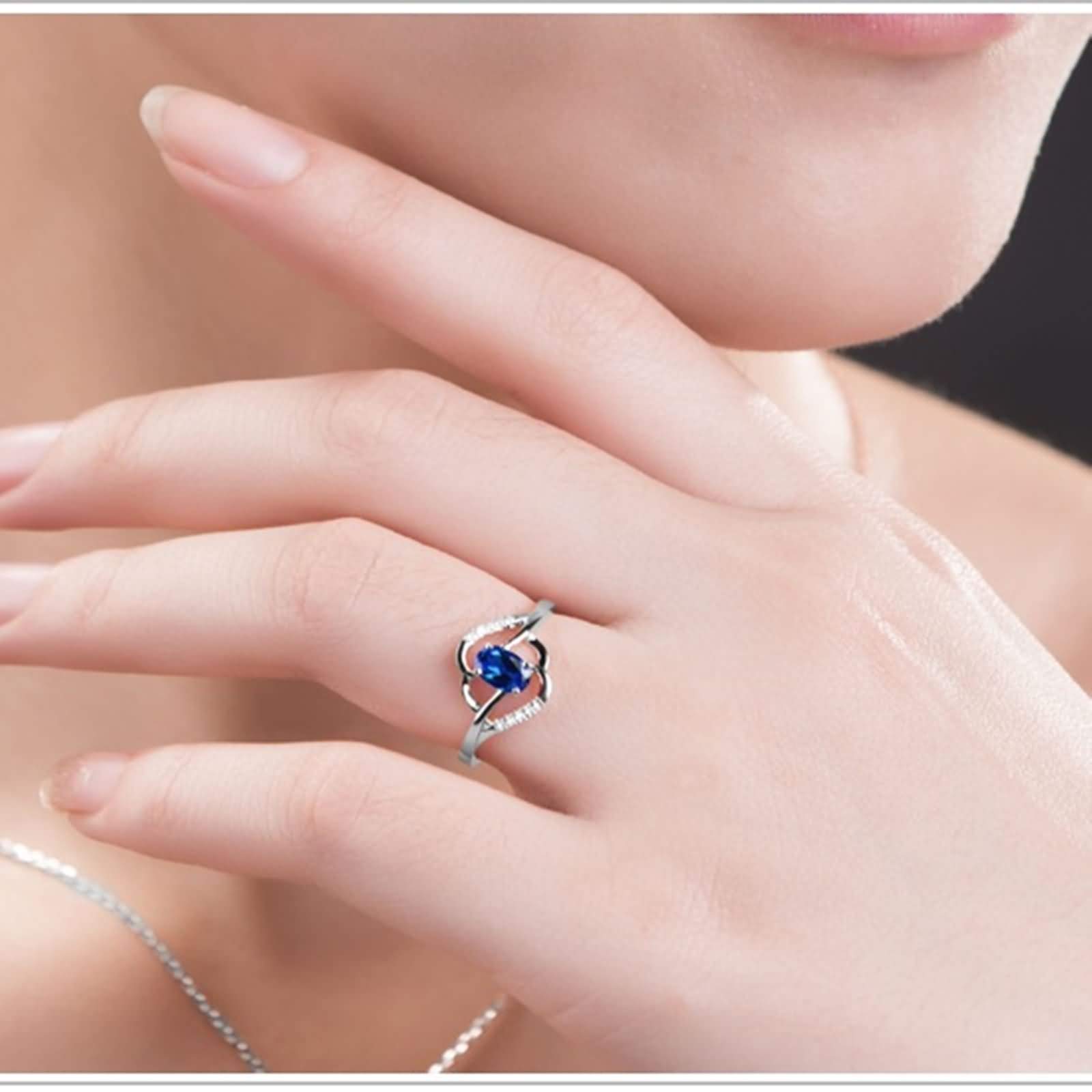 Daesar Anillo de Boda de Mujer con Oval con Zafiro Creado de 0.5ct y Moissanita, Oro Blanco 9K/14K/18K, Anillos de Compromiso Matrimonio Plata Azul