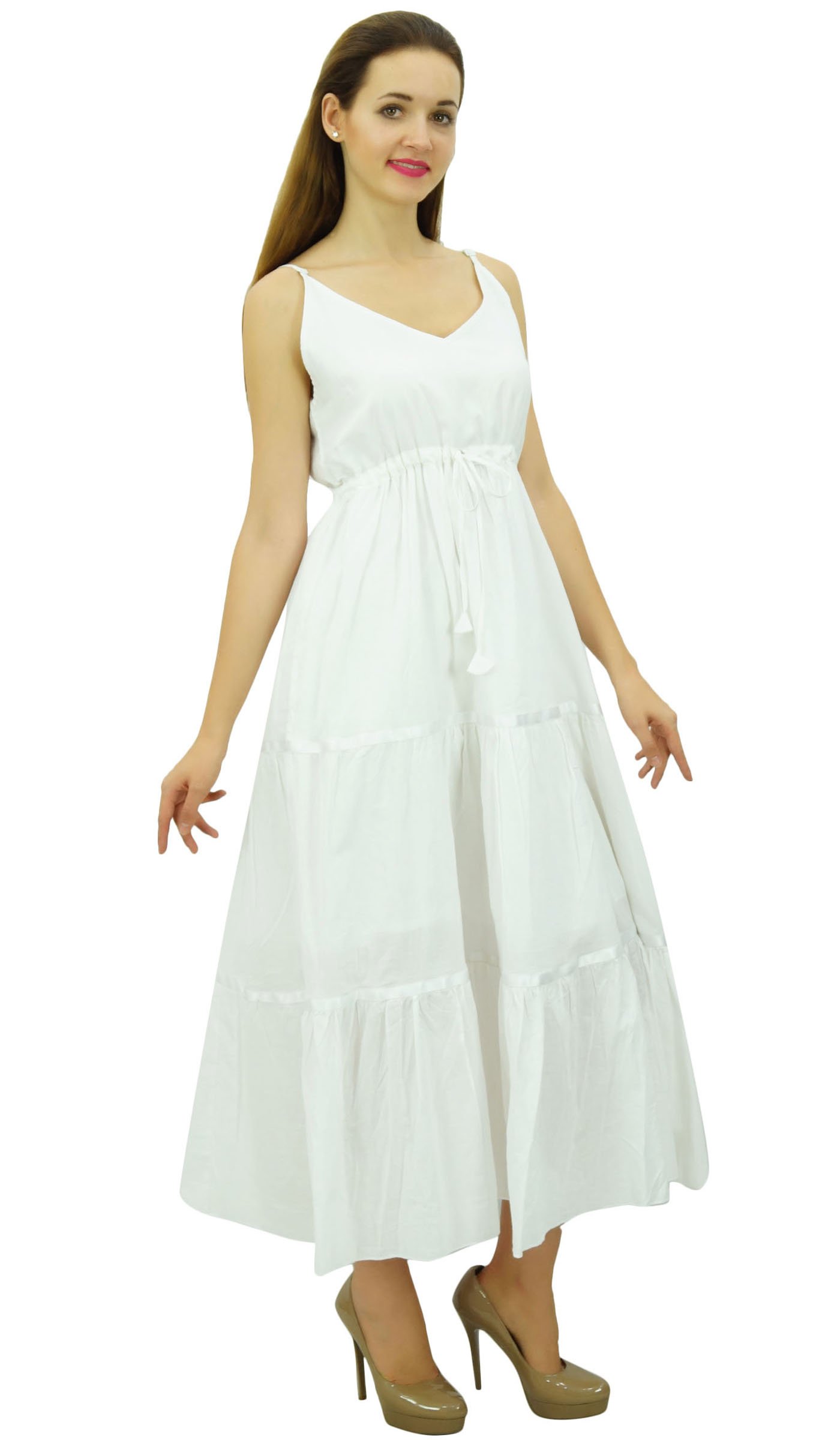 Bimba Robe Longue de Femmes Maxi Taille coulissée Spaghetti Strap Robes